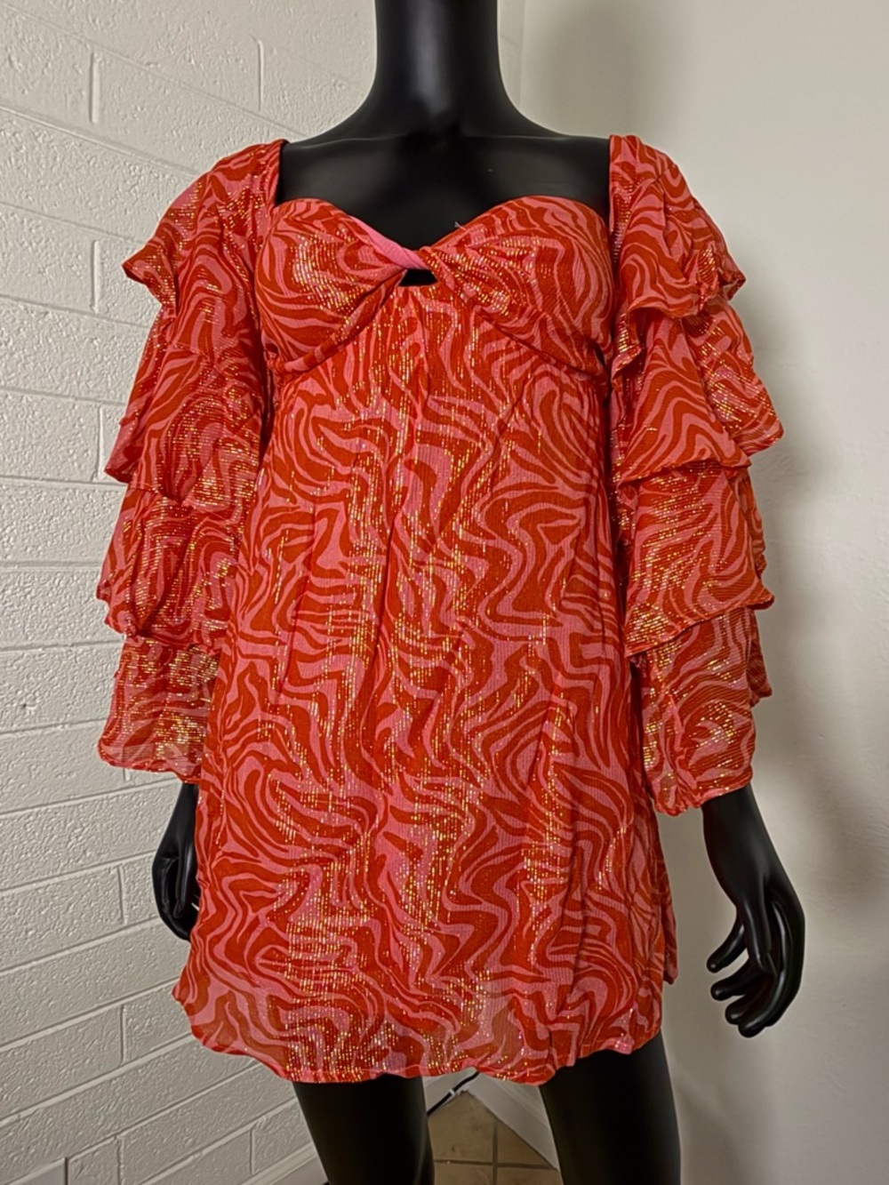 Noemia Metallic Red/Burgundy Mini Dress NWT XS/S